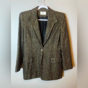 Vintage Cache 100% Silk Gold Shimmer Tweed Blazer Size 6